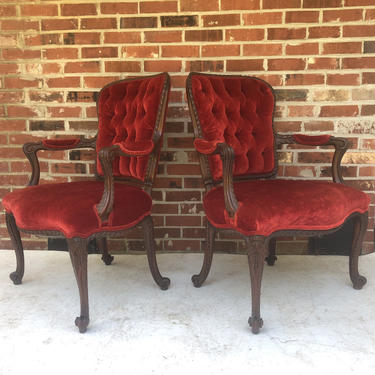 Antique Carved Wood Fauteuil Chairs - a Pair 