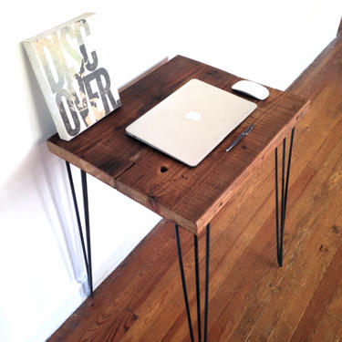 The &amp;quot;Savannah&amp;quot; Reclaimed Wood Laptop Desk - Reclaimed Wood &amp; Hairpin Leg - Laptop Desk - Small Reclaimed Wood Desk 