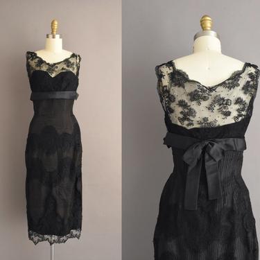 vintage 1950s dress | Harvey Berlin Chantilly Lace Cocktail Party Wiggle Dress | Small | 50s vintage dress 