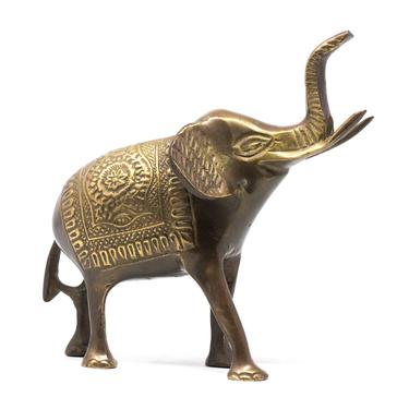 Vintage Brass Elephant Figurine with an Upward Trunk, Good Luck Elephant 