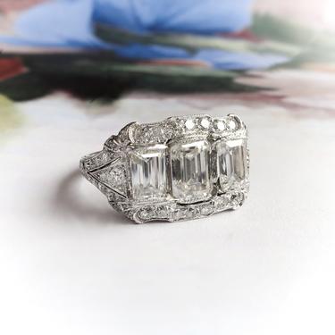 Art Deco 2.89ct.tw. Moissanite and Diamond Cocktail Anniversary Ring Platinum 