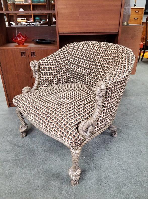 Vintage arm chair with rope twist frame