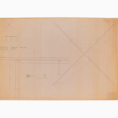 Mies van der Rohe Design Drawing, Coffee Table with Glass Top 