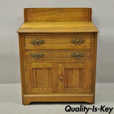 Antique Eastlake Victorian Carved Golden Oak Washstand Commode Cabinet