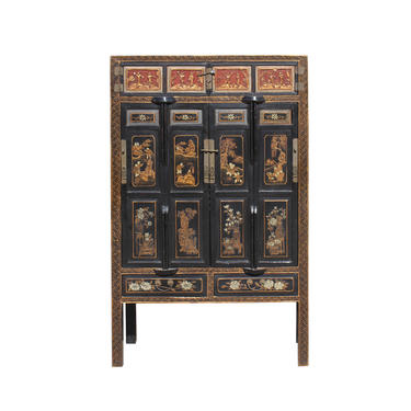 Chinese Black Golden Carving Wood Storage Wardrobe Hutch Cabinet cs5941E 