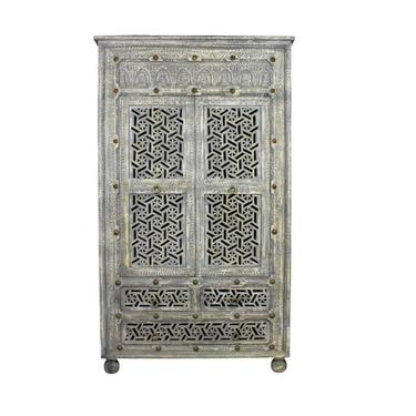 Hand Carved Tall Grey Armoire from Terra Nova Furniture Los Angeles 