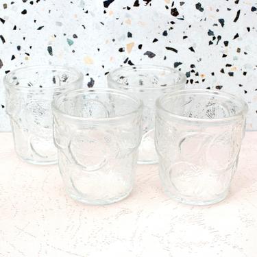 Vintage 1970s Citrus Drinking Glasses - Molded Glass Clear Glass Fruit Design - Set/4 