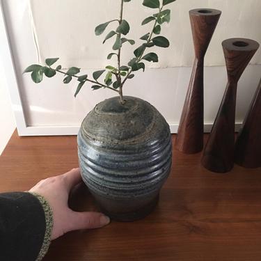 Blues Weedpot Vase Large Studio Pottery Signed Art Vintage Mid Century Greens 