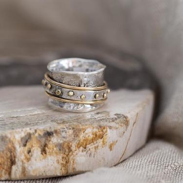 Sterling Silver Studded Gold Fill Spinning Ring