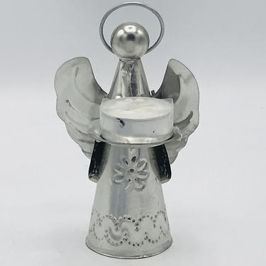 Vintage Punch Tin  Angel Candle Tea Light Votive Holder- Holiday Decoration Mexican Folk Art 
