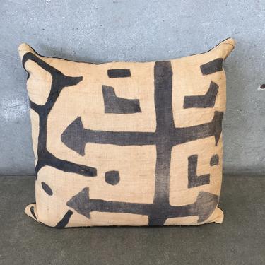 Vintage Kuba Cloth Pillow With Leather