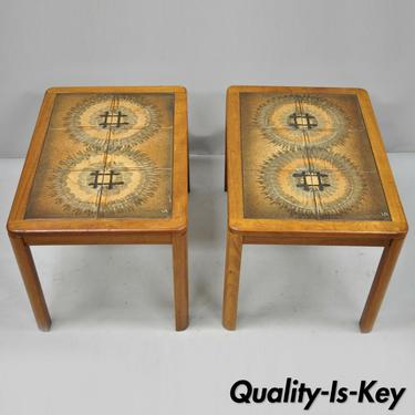 Vintage Pair of Mid Century Danish Modern Teak Tile Top End Side Tables