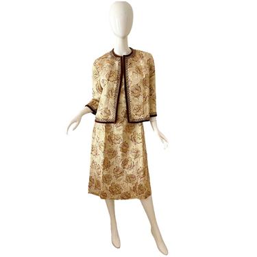 60s Harvey Berin Dress Set / Vintage Gold Lame Brocade Dress / 1960s Rhinestone Dress Suit Medium 