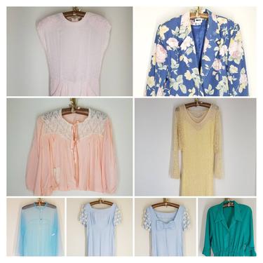 Vintage Clothing Lot / Seconds / Lingerie Lot Dress Lot / Plus Size Linen Blazer / 40s Bedjacket / 30s Lace Dress / 60s Chiffon Peignoir 