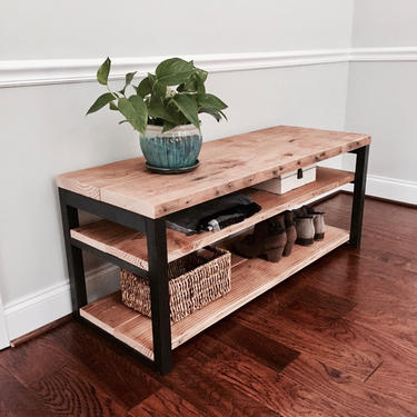 The SAYLOR Coffee Table / Entryway Organizer - Reclaimed Wood &amp; Steel Table 
