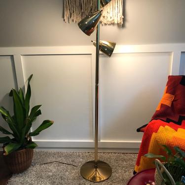 Pole Lamp, Mid Century Mod Floor Lamp, three Light Lamp, Brass, Teak Wood, Standing Pole Lamp, Kitsch Iridescent Amber Glass, Rewired Lamp 