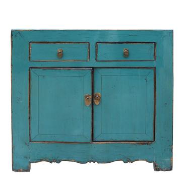 Chinese Distressed Rustic Aqua Blue Foyer Console Table Cabinet cs5005S