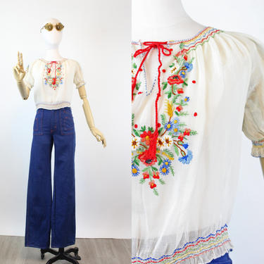 1930s HUNGARIAN embroidered peasant blouse small | new summer 