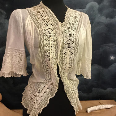 Vintage 1900s 1910s Edwardian White Lace Blouse - M/L 