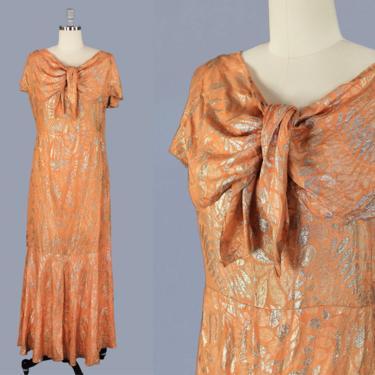 1930s Dress / 30s ORANGE Metallic LAMÉ Dress / Shimmering 30s Tangerine and Gold Gown 