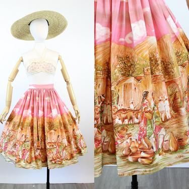 1950s MEXICAN VILLAGE novelty print skirt small | new spring 