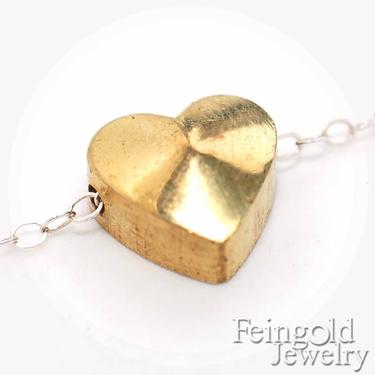 Valentine Tiny vintage brass heart - Pendant on Sterling Silver Chain - Free US Shipping 