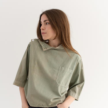 The Wakeley Smock in Watercolor Green | Vintage Overdye Crop Side Button Painter Shirt | Short Sleeve Studio Tunic | Artist Smock | S M 