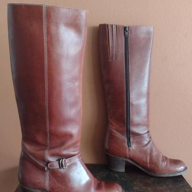 Vintage Brazil Handcrafted Leather Women's Tall Western Riding Boots Unbranded sz 7.5 