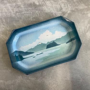 Alan Grout Pottery Serving Tray  | Blue Mountain Landscape Design | Handmade Pottery Platter 