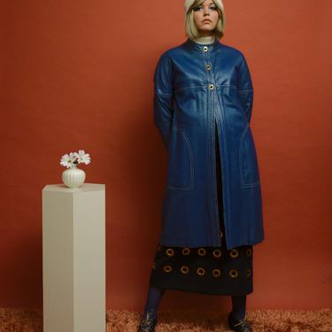 1960s Bonnie Cashin for Sills blue leather coat