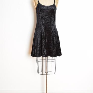 vintage 90s dress black crushed velvet goth grunge full short mini dress S clothing 