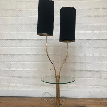 Mid Century Brass Floor Lamp with Glass Table