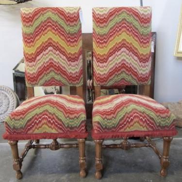 PAIR OF TALL BACK CARVED WOOD SIDE CHAIRS