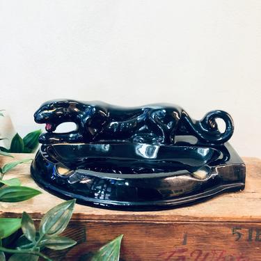 Panther Ashtray, Vintage Ashtray, Vintage Home Decor, Vintage Panther, Catch All Dish, Ring Dish, Black Panther, 1970s Decor, Vanity Tray 