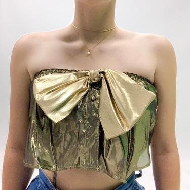1980s Upcycled Lurex Gold Bow Top