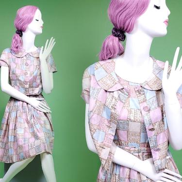 1950s vintage fit n' flare dress with bolero jacket. By L'AIGLON. (Size S) 