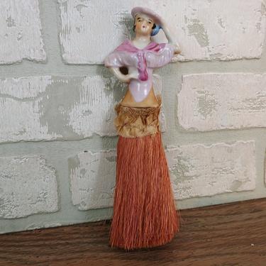 Beautiful Vintage Hand Painted Porcelain Half Doll Clothing Whisk Brush Broom 