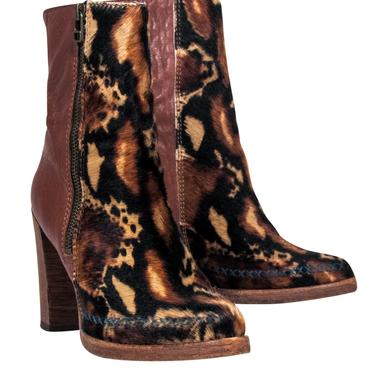 Free People - Brown Leather &amp; Calf Hair Leopard Print Booties Sz 6