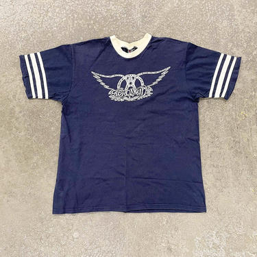 Vintage Aerosmith Tee Retro 1990s Band Shirt + Rock Band + Navy and White + Size XL + Graphic T-Shirt + Unisex Apparel 