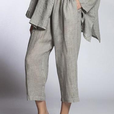 Linen Gauze Cropped Tapered Leg Pants in LIGHT GREY or PEBBLE