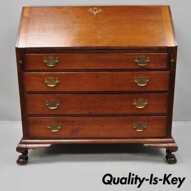 19th Century Mahogany Slant Top Carved Ball &amp; Claw Chippendale Style Desk