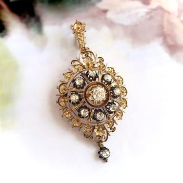 Antique Victorian 1.99 ct t.w. Old European Cut Rose Cut Diamond Forget Me Not Pendant Brooch 14k Silver 