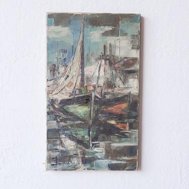 Sailboats in the Harbor Oil Painting