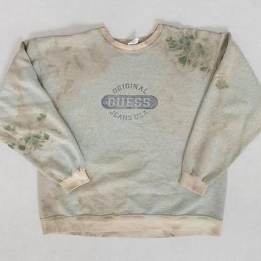 GUESS TIE DYE Sweatshirt Vintage Pullover Crew Neck Bleached Sportswear Lounge Cotton 90's Oversize / Extra Large 