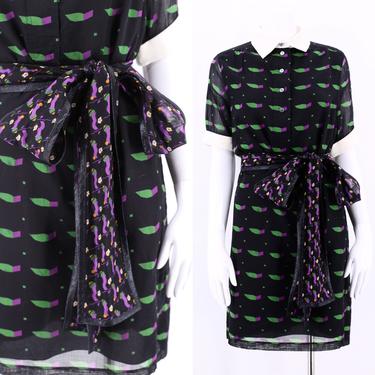 vintage MARC JACOBS Collection 70s inspired shift dress L / 2000s cotton print mini w/ lurex sash sz 0 / large 