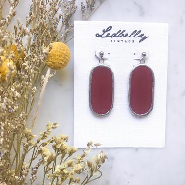 Red Translucent Stained Glass Oval Earrings | Stained Glass Earrings | Translucent Earrings | Oval Earrings | Statement Earrings 