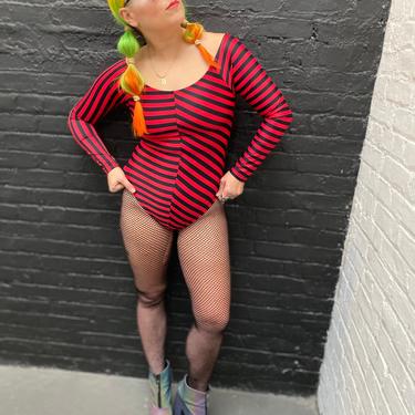 Clown Stripe Long Sleeve Bodysuit-Unisex-Drag Queen-Rave-Costume-Burning Man-Festival Bodysuit-Acrobat-Aerialist-Patchwork-Halloween- 