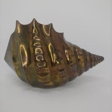 Vintage Mid Century Brass Shell Planter - MCM Conch Seashell Vase Planter 