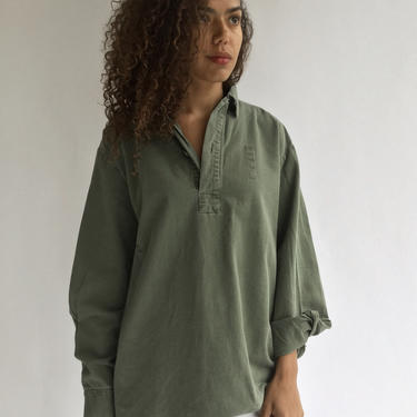 Vintage Sage Green Popover Tunic Shirt | Pullover | Cotton Henley | M 