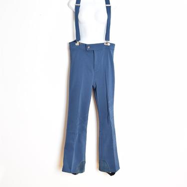 vintage 80s HEAD ski pants jumpsuit navy blue suspender snow pants 34 L stirrup clothing 